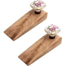 2 Pieces Pink Flower Square Ceramic Wooden Door Stopper